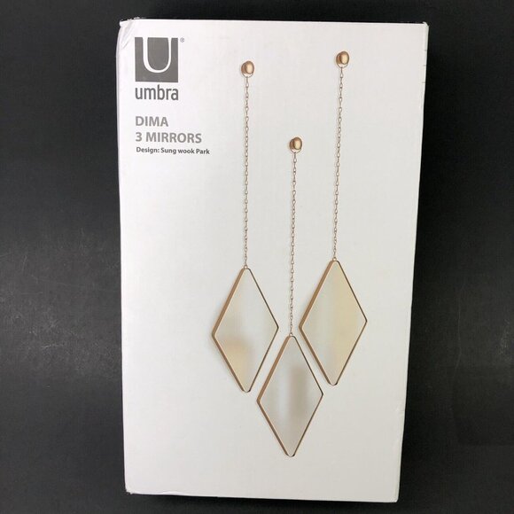 Umbra Dima Chain Mirrors Diamond Shape Rose Gold Frame Wall Hanging Set of 3